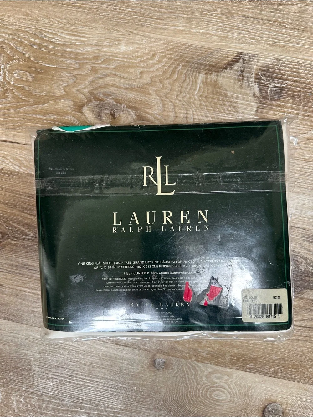 Ralph Lauren Green and White King Flat Sheet Packaging